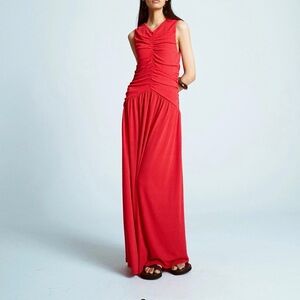 Chic Topshop Red Maxi Dress with Ruched Bodice